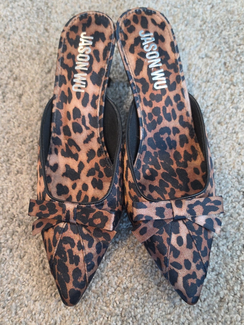 Jason Wu Leopard Print Bow Kitten Heel Mules Pointed Toe Size 9